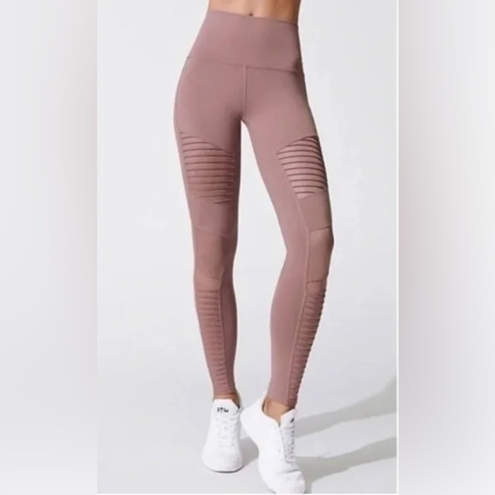 Alo Yoga High Waisted Moto Leggings Smoky Quartz Dusty Mauve Blush Pink XS